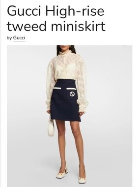 Gucci Navy Blue Mini Skirt with Cream Trim and GG Patch